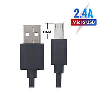 Кабель зарядний 1м USB-Micro USB з подовженим штекером 10мм Black OEM