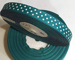 Стрічка репсова в горох №221 темна бірюза завширшки 0,9 см