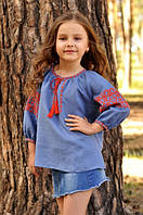 Детская блуза вышиванка для девочки из льняной ткани с вышивкой праздничная 104