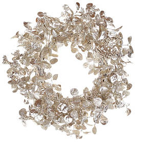 Новорічний вінок із листя та ягід золотистого кольору 70 см