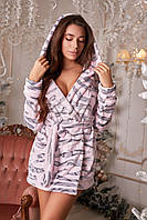 Махровий жіночий халат Sweet Jama короткий рожевий Шиншила