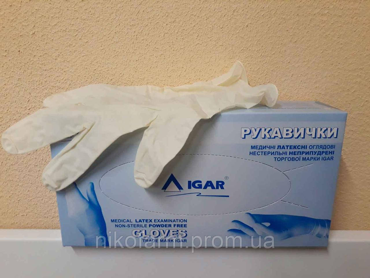 Рукавички медичні латексні оглядові непріпудренние нестерильні Igar (50 пар / 100 шт) р.М