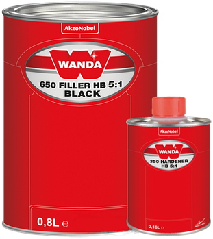 Грунт-наполнитель Wanda 650 НВ 5:1 0.8л черный с отвердителем 350 HB 5:1 0.16л комплект