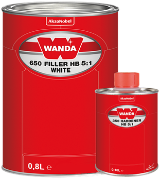 Грунт-наповнювач Wanda 650 НВ 5:1 0.8л білий із затвердником 350 HB 5:1 0.16л комплект