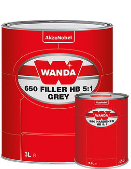 Грунт-наполнитель Wanda 650 НВ 5:1 3л серый с отвердителем 350 HB 5:1 6л комплект