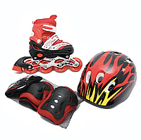 Ролики раздвижные с шлемом и комплектом защиты Happy Sport: 29-33, 34-38, мягкие PU колеса (красный)