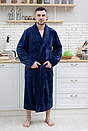 Махровий Халат чоловічий синій з поясом комір, фото 5