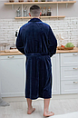 Махровий Халат чоловічий синій з поясом комір, фото 6