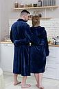 Махровий Халат чоловічий синій з поясом комір, фото 10