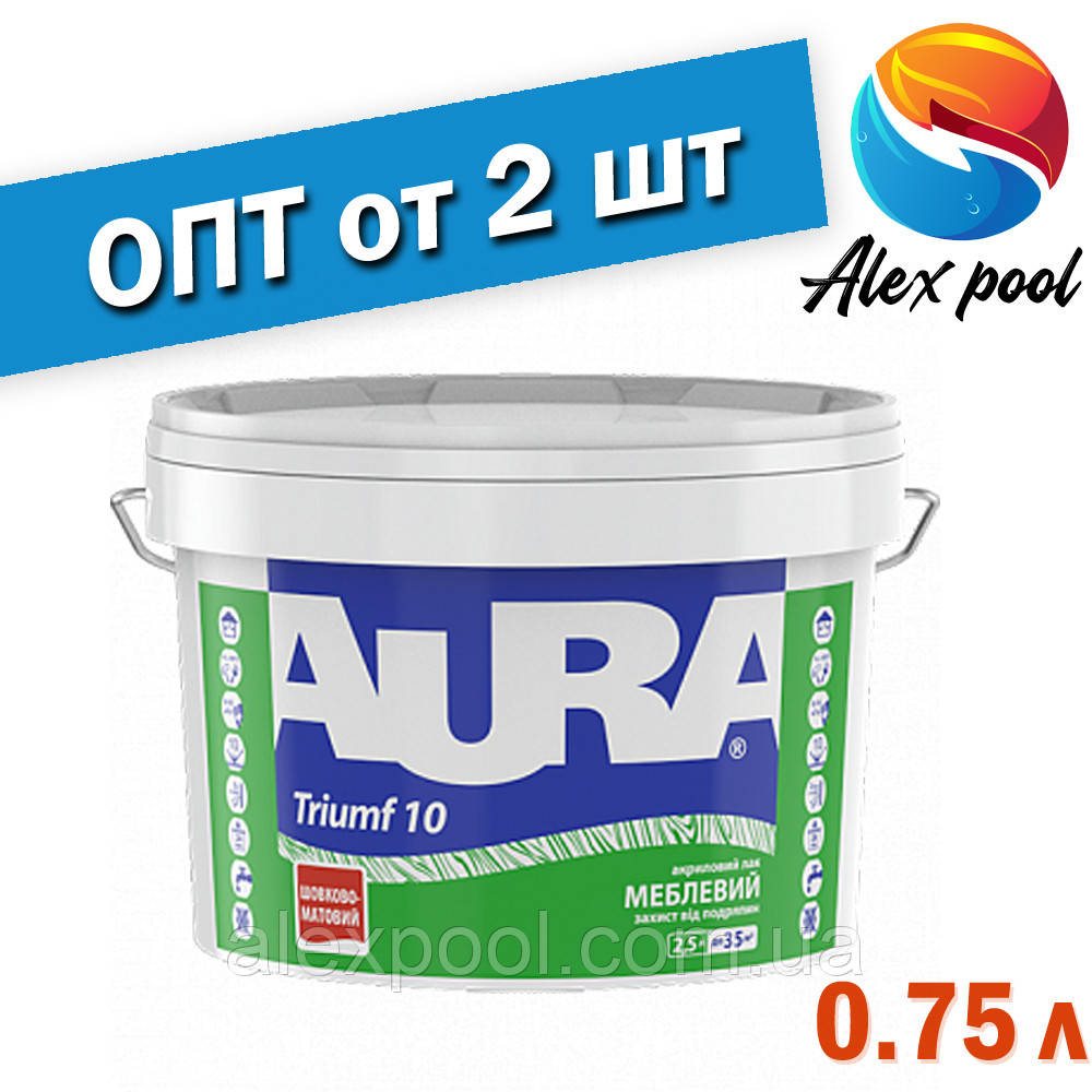 Aura Triumf 10 0,75 л Акриловий водорозчінний шовково-матовий лак для меблів