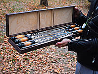 Шампуры с деревянной ручкой, гравировкой и кейсом 6 шт 65 см