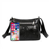 М'яка Сумка крос-боді з кишенями з екошкіри чорна, фото 2
