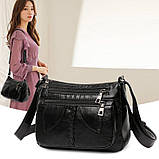 М'яка Сумка крос-боді з кишенями з екошкіри чорна, фото 4