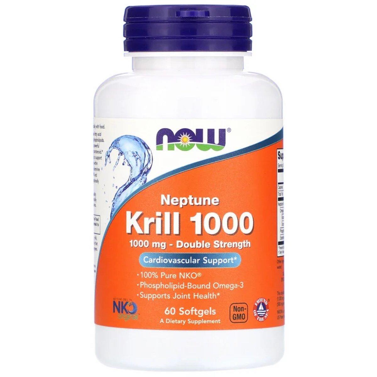Крилевый Жир 1000мг, Neptune Krill 1000, Double Strength, Now Foods, 60 желатинових капсул