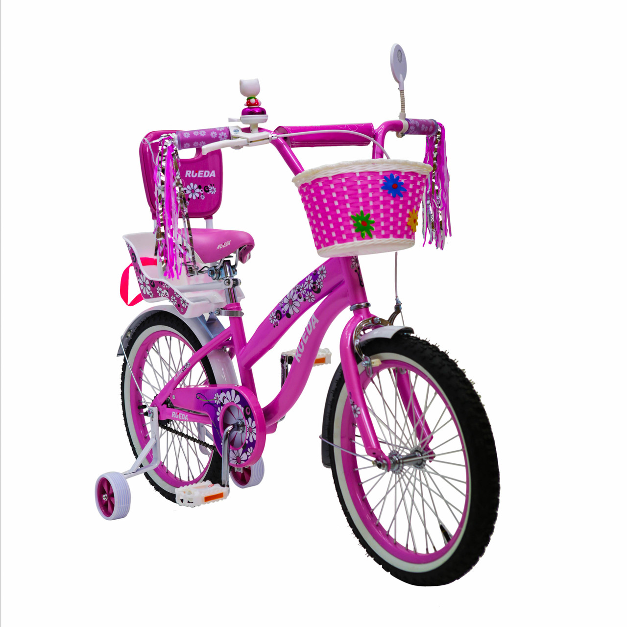 Іспанський дитячий рожевий велосипед для дівчинки з кошиком RUEDA 18 дюймів (Квіточка) на 5-8 років