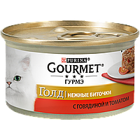 Gourmet Gold Консерви для кішок з яловичиною і томатами, Ніжні биточки , 85 гр 12шт.