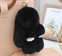 Меховой кролик брелок на сумку рюкзак, мягкая игрушка заяц Черный