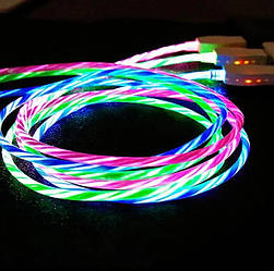 USB Type-C кабель зі струменястою підсвіткою 2 А, 1 м — висока якість — різнобарвний