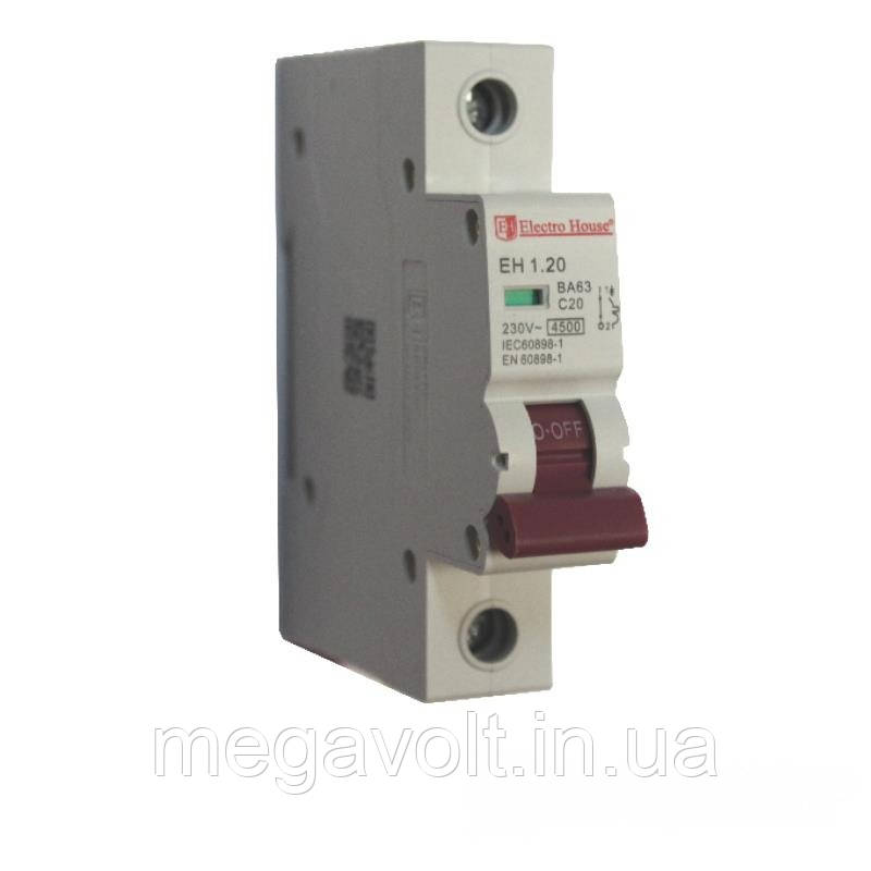 Автоматичний вимикач 1P 20A 4,5 kA 230-400V IP20