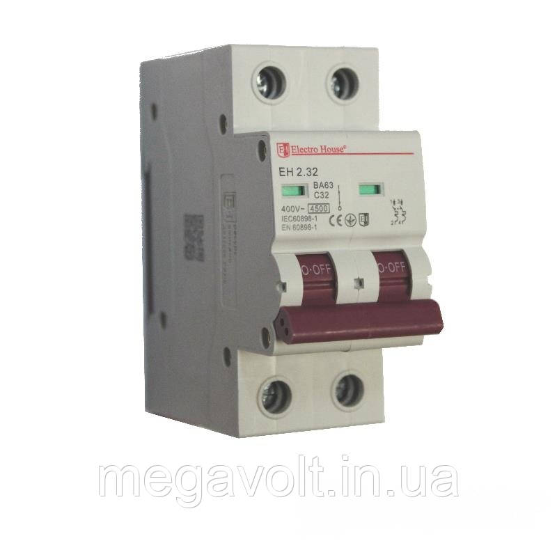 Автоматичний вимикач 2P 32A 4,5 kA 230-400V IP20