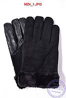 Оптом мужские замшевые перчатки с кожаной ладошкой на меху - Черные - MZ4