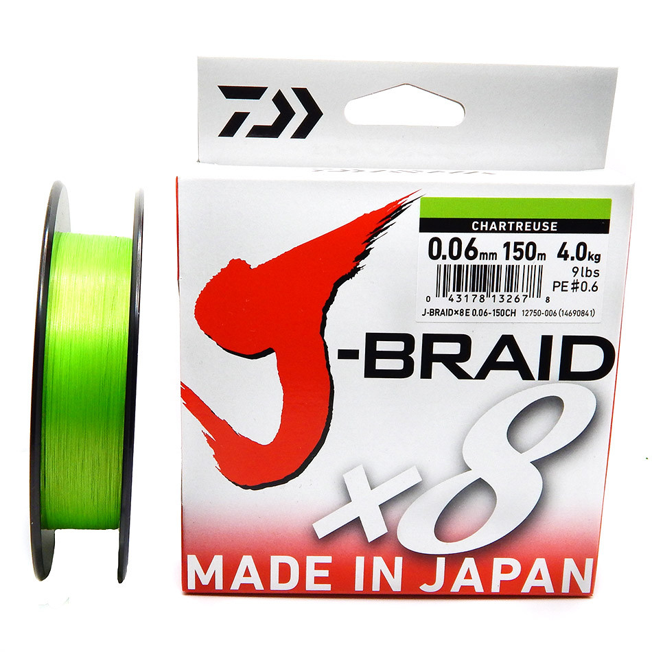 Шнур риболовний Daiwa J-Braid x8 150м 0.2мм 13кг Chartreuse