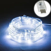 Розпродаж! світлодіодна зовнішня ЛЕД гірлянда (холодний білий, дюралайт, від USB, 100 LED, 9 м, прозора)