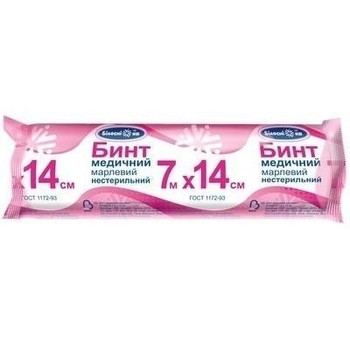 Бинт марлевий медичний нестерильний 7 м х 14 см ТМ Білосніжка, фото 1