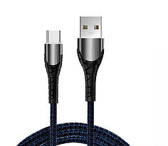Кабель Alitek USB - Type C Led 3A 1 м Blue, ткань
