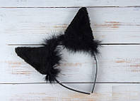 Обруч ушки Кошечки черные с мехом
