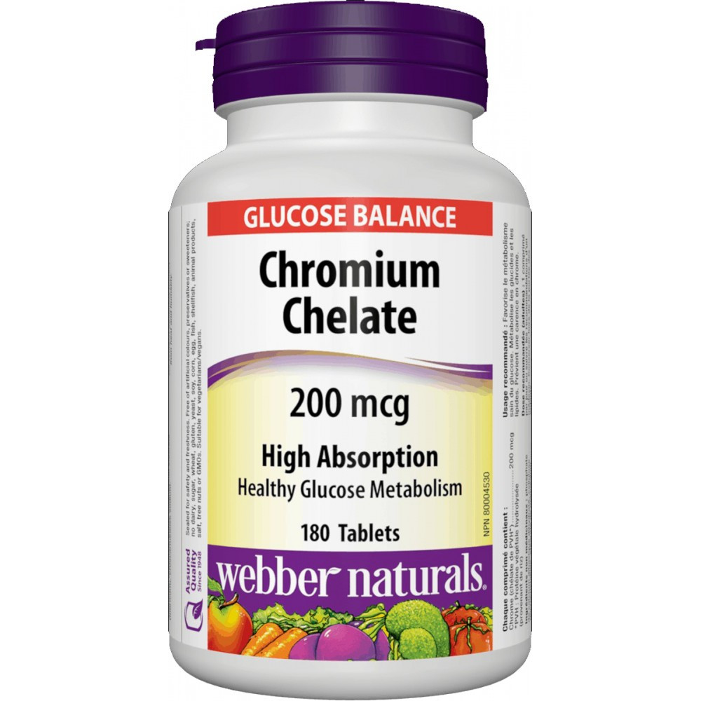 Контроль апетиту та допомога в зниженні ваги Webber Naturals — Chromium Chelate 200 mcg (180 tablets)