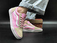 Женские кеды Vans Old School. Кроссы для женщин Ванс Олд Скул бежевые с розовым. Кеды для девушек 38