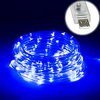 Світлодіодна ЛЕД гірлянда для вулиціна ялинку (синя, дюралайт, 100 LED 9 м, прозора, від USB) на вулицю
