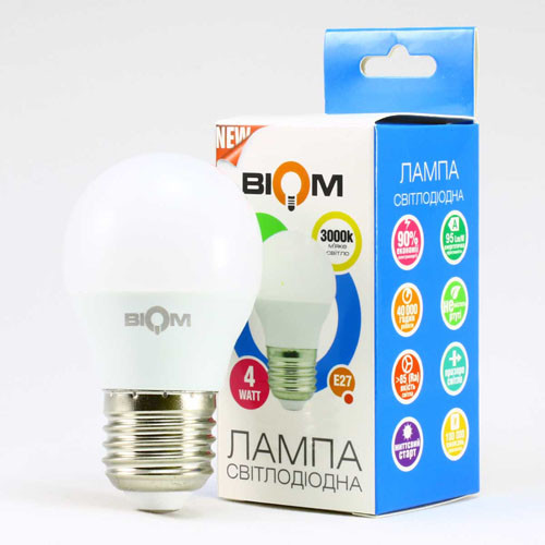 Світлодіодна лампа BIOM BT-543 G45 4W E27 3000К матова
