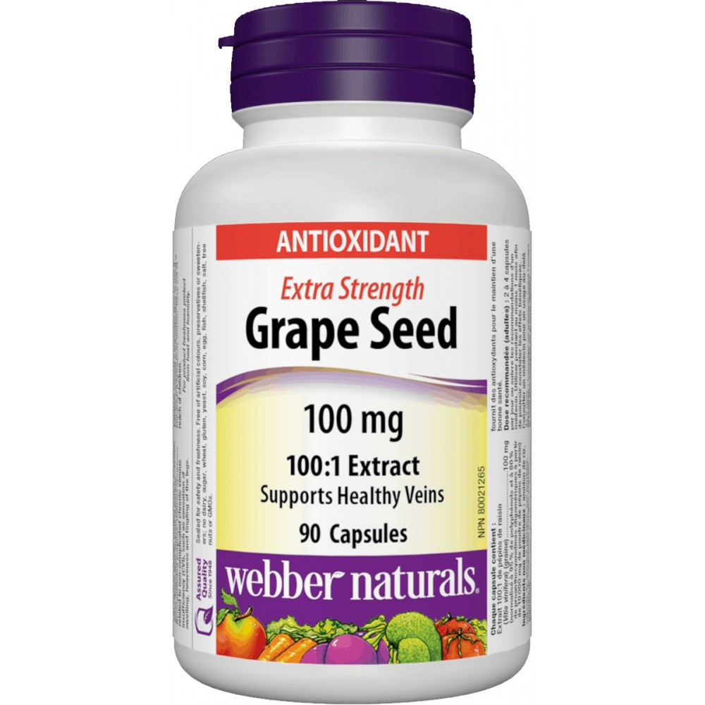 Підвищення імунітету, здоров'я судин Webber Naturals — Grape Seed 100mg (90 caps)