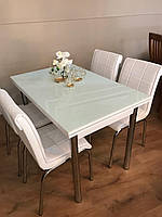 Комплект обеденной мебели "Белый " (стол ДСП, каленное стекло + 4 стула) Лидер, Турция
