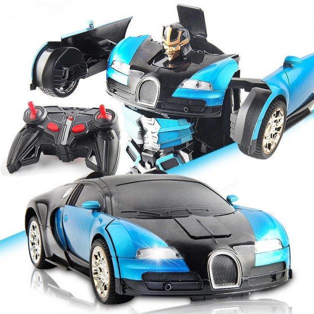 Машинка трансформер автобот Bugatti Robot Car синя з пультом
