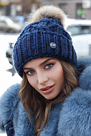 Женская теплая зимняя шапка с помпоном