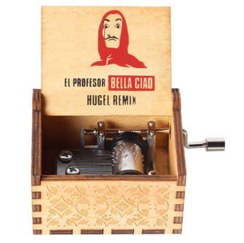 Музична шкатулка дерев'яна з мелодією Паперовий Будинок Bella Ciao v3