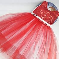 Платье нарядное пышное красное для девочки на 6-8 лет