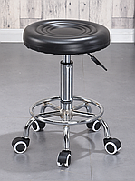Стул для мастера маникюра , педикюра и парикмахера без спинки черный, прорезиненные колеса