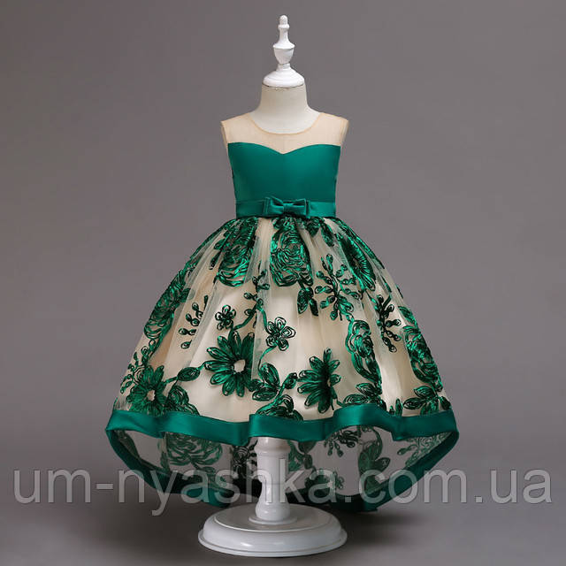 пышное зеленое платье кан-кан короткое спереди длинное сзади