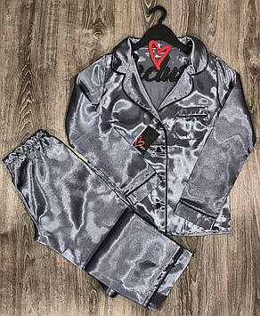 Сталевий піжамний комплект з атласу: сорочка та штани  ТМ Exclusive.