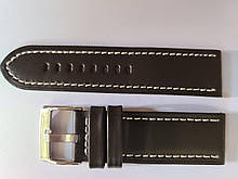Темно-коричневий шкіряний ремінець з білою строчкою з тисненням крокодила 24мм (24 мм)