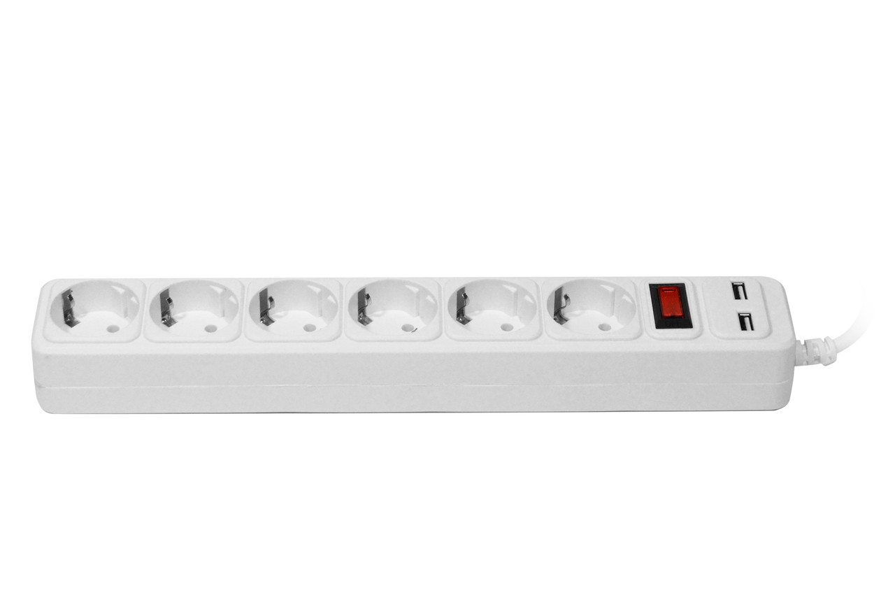 Мережевий фільтр - подовжувач 1.5 м (6 розеток + 2 USB)