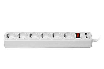 Мережевий фільтр - подовжувач 1.5 м (6 розеток + 2 USB)