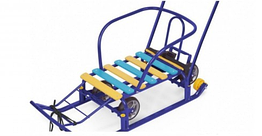 Санки трансформер дитячі Тимко-5 з висувними колесами і батьківською ручкою сині