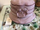 Жіночий капелюх з аплікацією, ТМ RABIONEK, вовняний, тон пудри, розмір 56-57,, фото 2