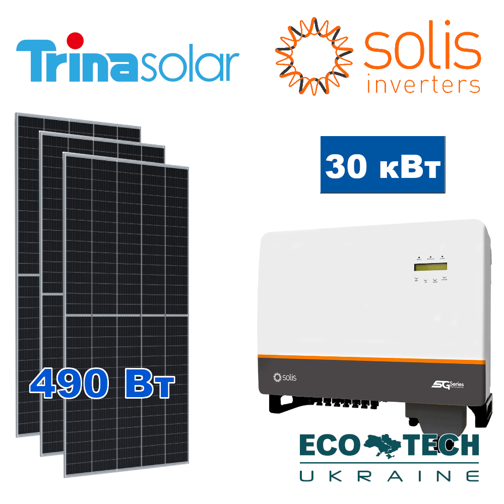 Комплект сонячної електростанції для зеленого тарифу на 30 кВт: InterEnergy і Solis
