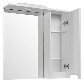 Дзеркало ЮВВІС у ванну кімнату 60 см біле ЕСТЕЛЬ з шафкою праворуч